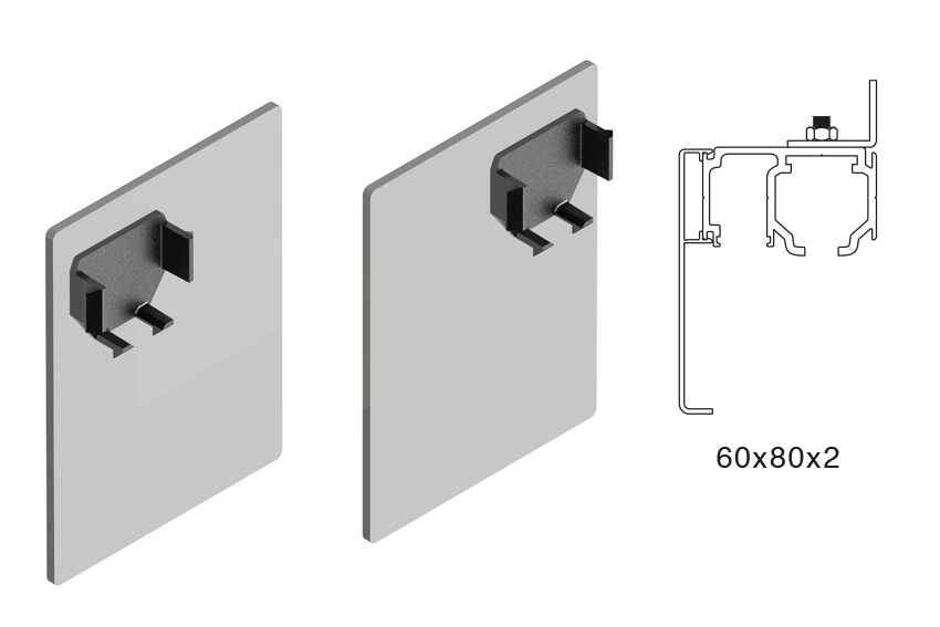 EASY cover cap set. Wall mount. Pelmet cover + Excellence top track for fixed glass